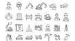 © MDFARUQ - Collection of construction worker and heavy machinery line art icons for industrial projects with construction machinery industrial building engineering equipment excavator blueprint planning