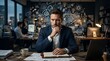 © Mudakir - Businessman thinking with network of ideas above head in modern office