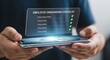 © Shayful Islam GFX - Hands holding smartphone with holographic employee onboarding checklist projected above, representing new hire process and digital management.