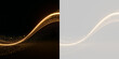 © Olha - 金色のライトウェーブとキラキラ粒子 透明PNG背景 光の軌跡と幻想的なボケが美しい抽象オーバーレイ素材
