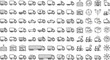 © Md - Generative AI vector illustration of logistics and cargo truck outline icon set featuring delivery vans shipping containers and warehouses