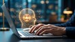 © Home Stock - Hands typing on laptop with glowing AI head circuit board, symbolizing machine learning and digital intelligence integration.