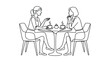 © gunko - Continuous line drawing of two women having a conversation in a cafe.