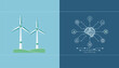 © Abir - Split conceptual illustration showing green wind turbines on one side and an artificial intelligence brain on the other.