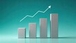 © Avery - 3D bar chart showing financial growth trend, rising arrow indicating success, profit increase, economic development, stock market rise, investment return, positive business