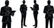 © Arishfa - Businessmen silhouette vector set with corporate managers holding clipboards, writing notes and checking reports