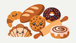 © Future - Collection of adorable cartoon croissant, bread, cookie, donut, cinnamon roll, and rolling pin