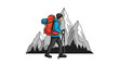 © minal - Man with hiking backpack and poles.
