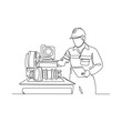 © NASRIN - Engineer operating machinery continuous line drawing on white background