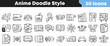 © Vectoravec - Set of thirty hand drawn anime style black doodle icons