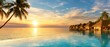 © pravee - Luxury resort booking for a tropical vacation at a beachfront resort travel banner with stunning sunset view