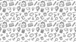 © Habiba - Seamless pattern with school supplies, education icons, backpacks, books, globes, calculators, and pencils, handdrawn doodle style, isolated on white background