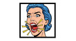 © Dadang - Woman screaming in anger, pop art style, comic book illustration, blue hair, dramatic expression