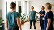 © Lumaverse - Focused Patient Correcting Shoulder Slump with Support of Professional Physical Therapist Help