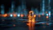 © Fayed - Glowing digital padlock symbolizing cyber security in a blurred futuristic city background