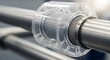 © xuxu - Transparent filter connected to a metal pipe, showcasing industrial filtration technology and fluid management system
