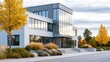 © lililia - Modern office building exterior in sunny urban setting, corporate architecture, business headquarters, contemporary city design.