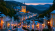 © pokku - Twilight Serenade: The Historic Mining Town of Banská Štiavnica and Its Elegant Spires Nestled Within Misty Slovakian Hills at Blue Hour