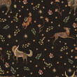 © An Chubenko - Minimalist dark academia seamless pattern with watercolor medieval mystical animals and stars. Vintage monochrome gothic woodland background for wrapping paper, scrapbooking and luxury textile.