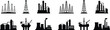 © Mdsamim - Oil and gas industry production processing facilities vector icons set. petroleum energy plant silhouettes.