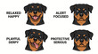 © Ripper 01 - Set of four Rottweiler dog head illustrations with different emotional expressions.