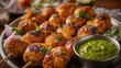 © LimeSky - Spiced and yogurt-marinated chicken kebabs, cooked in a tandoor, accompanied by green chutney and onion.