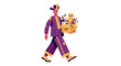 © Gaga - Colorful cartoon delivery person carrying packages and gifts.