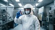 © DesignAIPro - Scientist in a hazmat suit holding a blood sample in a laboratory
