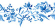 © Tatiana - Seamless border of floral ornaments in folk style. Watercolor blue frame
