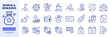 © nadiinko - Bonus line icon set. Benefit gift, exclusive reward, star VIP award, ticket minimal vector illustrations. Simple outline signs, loyalty premium membership program. Blue duotone color. Editable Stroke.