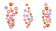© Erfan - Social Media Reactions Stream Background with Like Icons Hearts and Heart Eyes Emojis Floating in Vertical Flow for Live Streaming Engagement and Digital Marketing Vector Illustration.