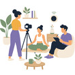 © Pram - People filming a yoga instructor for online video content creation.