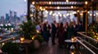 © Arham - Blurred rooftop bar party event city skyline sunset bokeh lights people gathering social celebration luxury nightlife terrace atmosphere