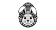 © Dirut - Bunny peeking from behind decorative Easter eggs in black and white vector illustration