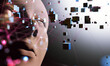 © C.Castilla - Rostro digital abstracto con IA y efecto de desintegración de píxeles. Concepto de desintegración de rostro humano digital mediante IA; inteligencia artificial y tecnología de datos para tecnnologia