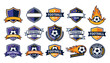 © Mahamuda Studio  - Football club logo badge template set. Soccer team shield emblems, burning balls, stars, ribbons, laurel wreaths and blank championship crest vector elements.