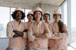 © Andrii Zastrozhnov - Mixed gender construction team standing with arms crossed in safety helmets and vests for site leadership banner and building project background