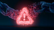 © Jack - A fragmented digital chain link featuring a luminous caution symbol against a dark backdrop