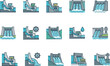© rizal - Dam water control industrial icons set.