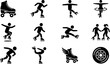 © Morningstar - Roller skating silhouette icon set, flat black glyph style, pure white background