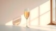 © Peter - Glass of champagne sitting on a table next to a window, luxury alcohol drink breakfast refreshment restaurant cafe pub domestic room layout backdrop