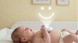 © YiuCheung - Baby lies on bed, holding device that projects a smiling face above.