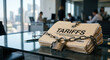 © MP-AI - Tariffs document locked with chain and padlock on office desk symbolizing us china trade tensions and restricted international regulations impact