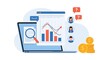 © MstAfrin - A graphic illustration of a laptop displaying a graph and magnifying glass, surrounded by people and money icons.
