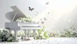 © yuttapoom - Music banner with white grand piano with spring white flowers and butterflies on white background. Beautiful romantic floral background suitable for music event or concert. Banner size, copy space