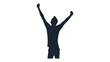 © adnan - Person silhouette raises arms in a powerful gesture of ultimate success and personal achievement.