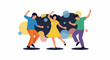 © Romi - Three people dancing joyfully amidst colorful abstract circles and dark background