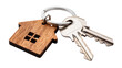 © Rowan - Wooden house keychain with two metal keys on a ring