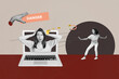 © deagreez - Trendy art creative full zine photo collage of two girl guy stand laptop device hacking magnet stealing money private coding