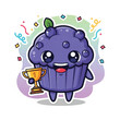 © visual - Purple Cartoon Muffin Holding Trophy Cup.